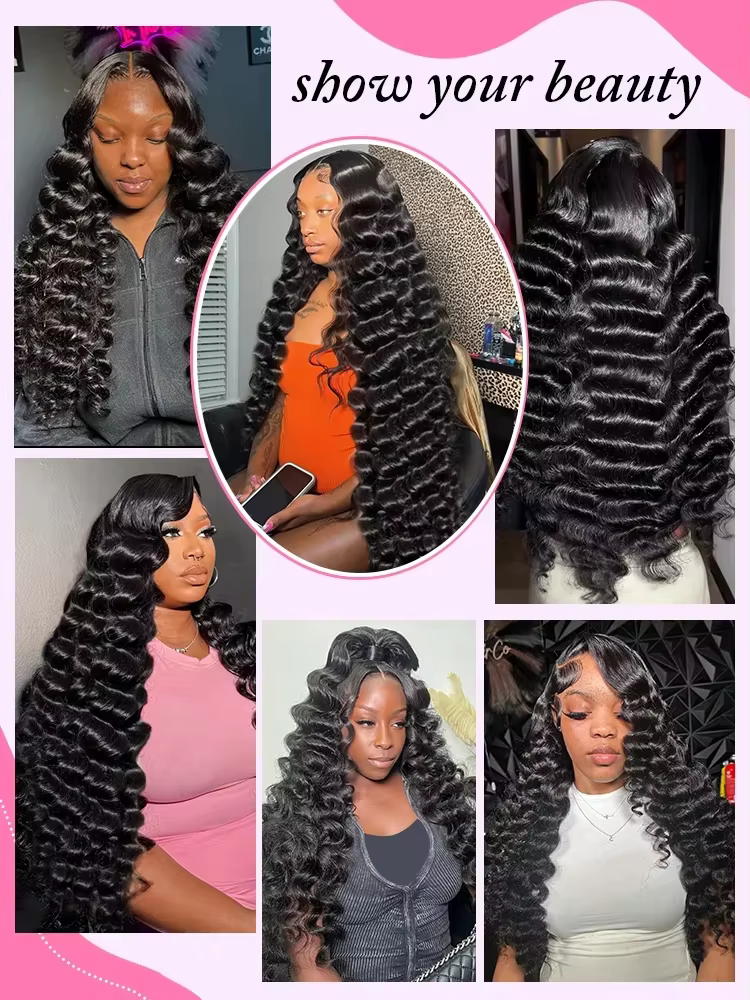 300 densité lâche vague profonde 13x6 Hd dentelle avant perruque de cheveux humains pour les femmes 