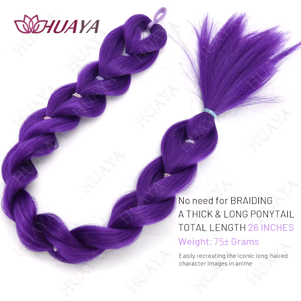 Queue de cheval tressée violette synthétique, coiffure de Costume Rumi, longue queue de cheval avec