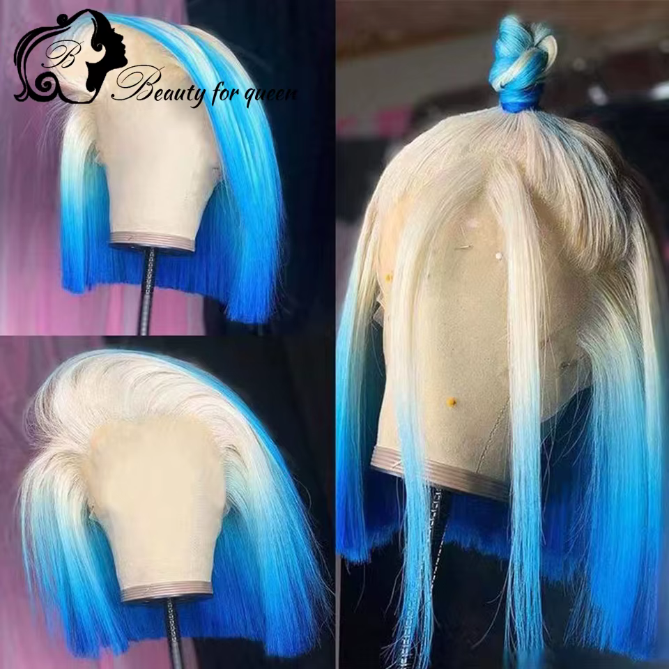 Miel Blonde Ombre 60 rose bleu violet couleur 13x4 dentelle avant perruques de cheveux humains pour
