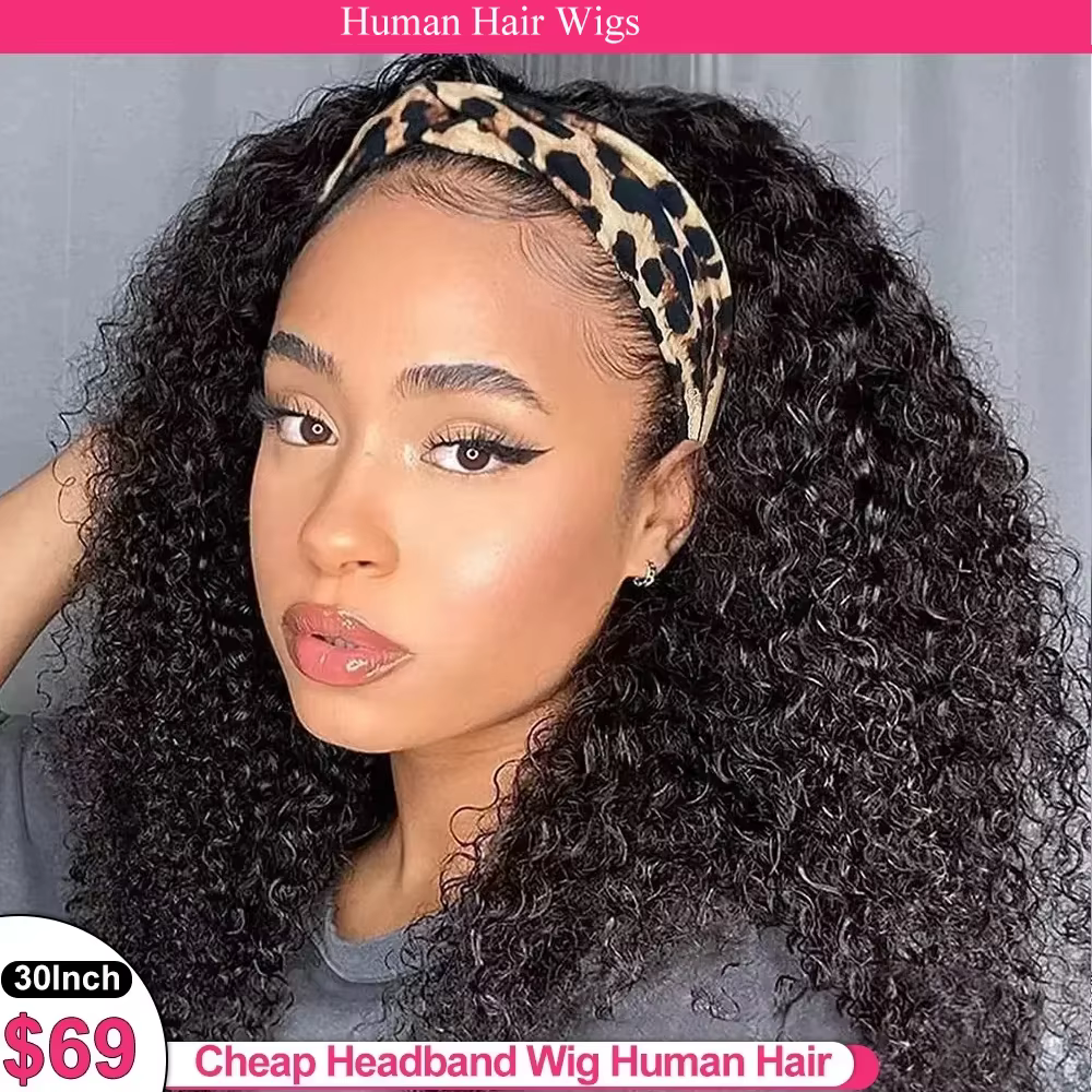 Bandeau perruque cheveux humains crépus bouclés sans colle perruque pleine Machine faite bouclés ban
