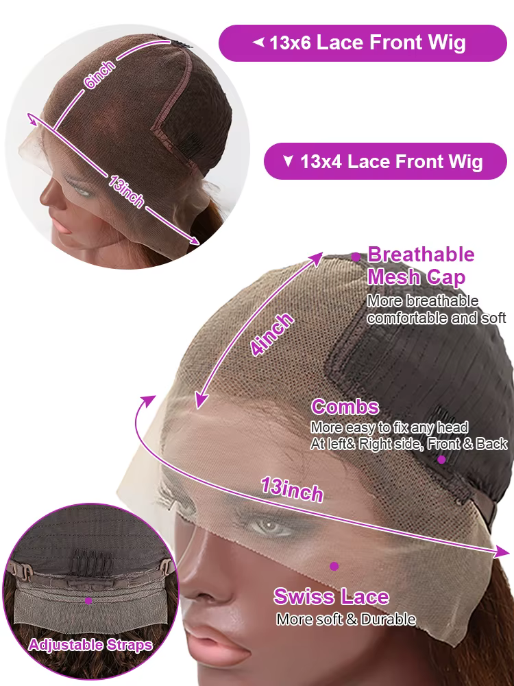 Perruque Lace Front Wig Deep Wave Naturelle Bouclée Brun Chocolat, 13x6, 40 Pouces, Densité 300, Doc
