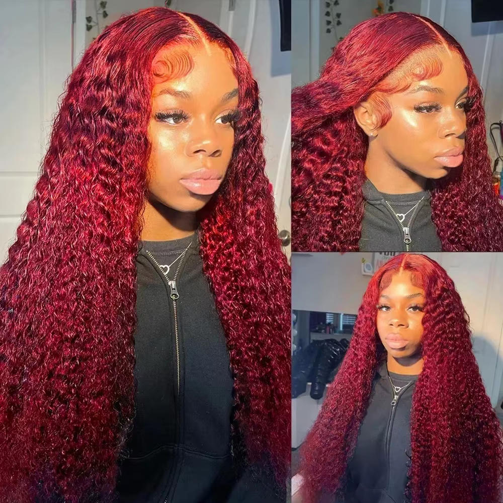Perruques Lace Front HD 13x6 en Cheveux Humains, Ondulation Profonde Bourgogne 99J, Dentelle Transpa
