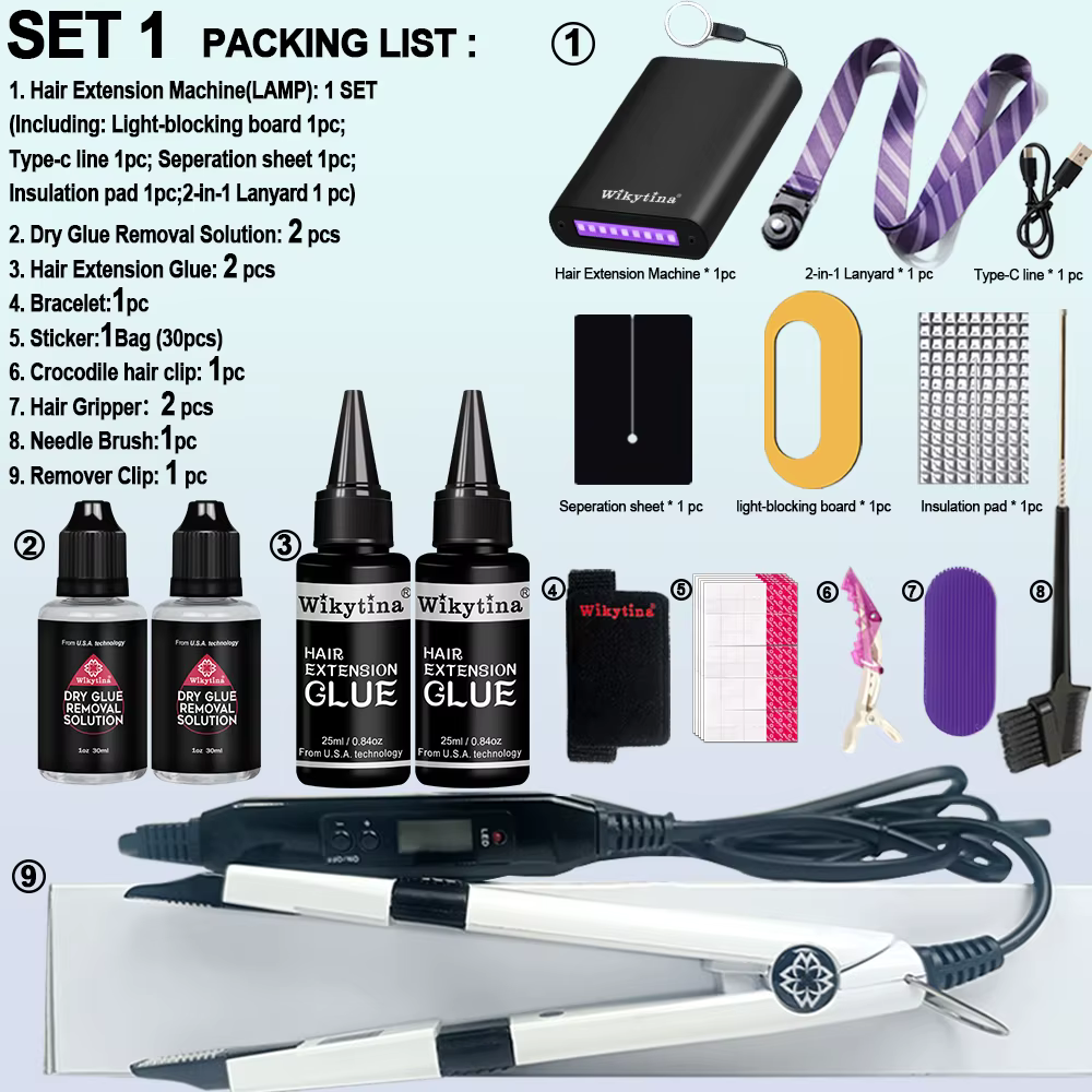 Kit d'extensions de cheveux professionnel V-Light avec colle UV pour salon et usage domestique - Mac