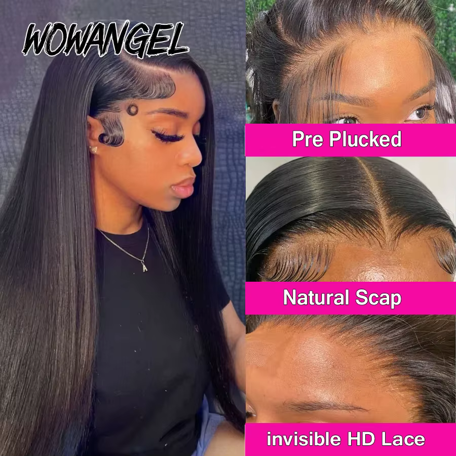 34 pouces Real HD Lace Front Wig Cheveux raides pré-plumés 13x6 HD Transparent Lace Frontal Perruque