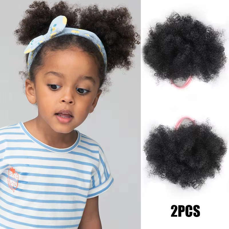 LUPU-Chignon Afro Synthétique Bouffant pour Enfants, Extension Queue de Cheval Courte Bouffante, Chi