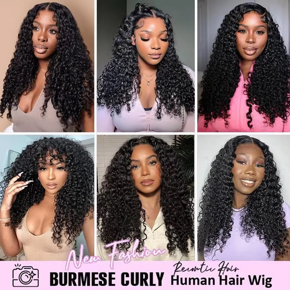 Perruque bouclée birmane sans colle, en cheveux humains, avec pointes spirales, dentelle HD 7x6 pré-