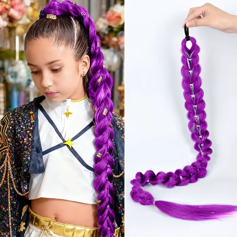 LUPU – perruque tressée synthétique violette de 32 pouces, avec bande élastique et queue de cheval e