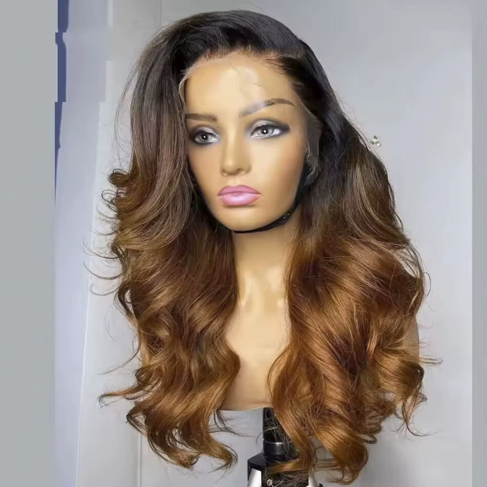 Perruque Lace Frontal Wig Body Wave brésilienne naturelle, cheveux ombrés, blond, 1b/4/27/30, 13x4, 