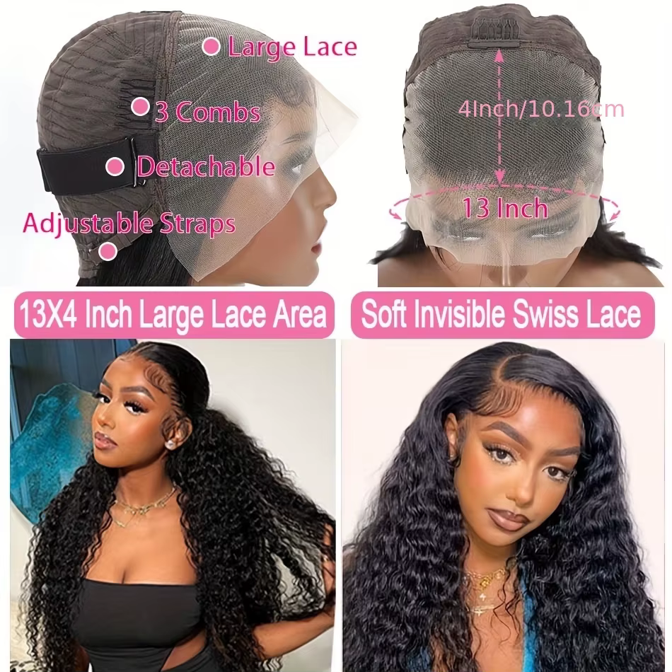 36Inch Curly HD Lace Front Wig 13x4 13x6 HD Lace Frontal Human Hair Deep Water Wave Wig For Women Pr