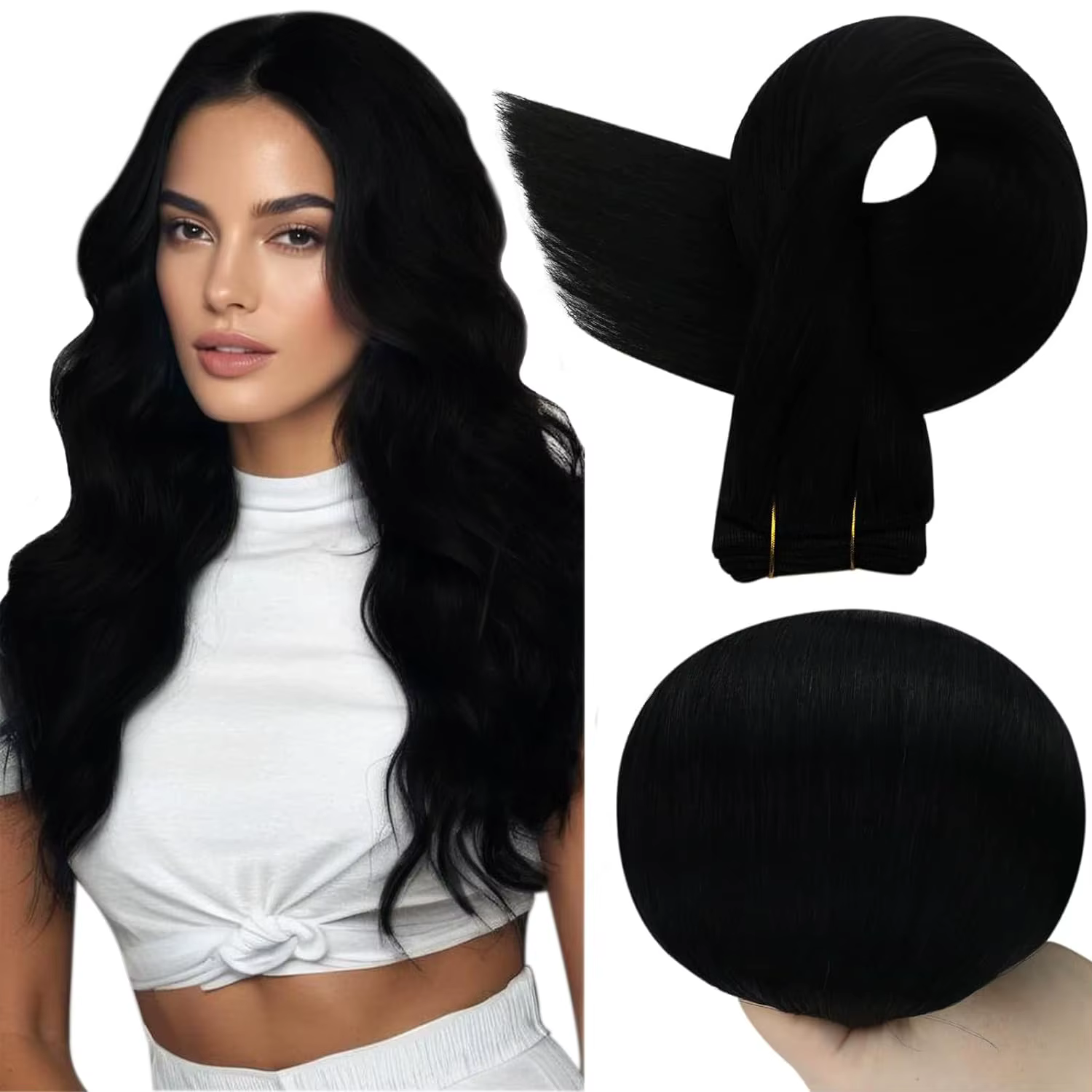 Extensions de cheveux naturels Remy lisses et soyeux, couleur Blonde ombrée, 100g, couture en peau l