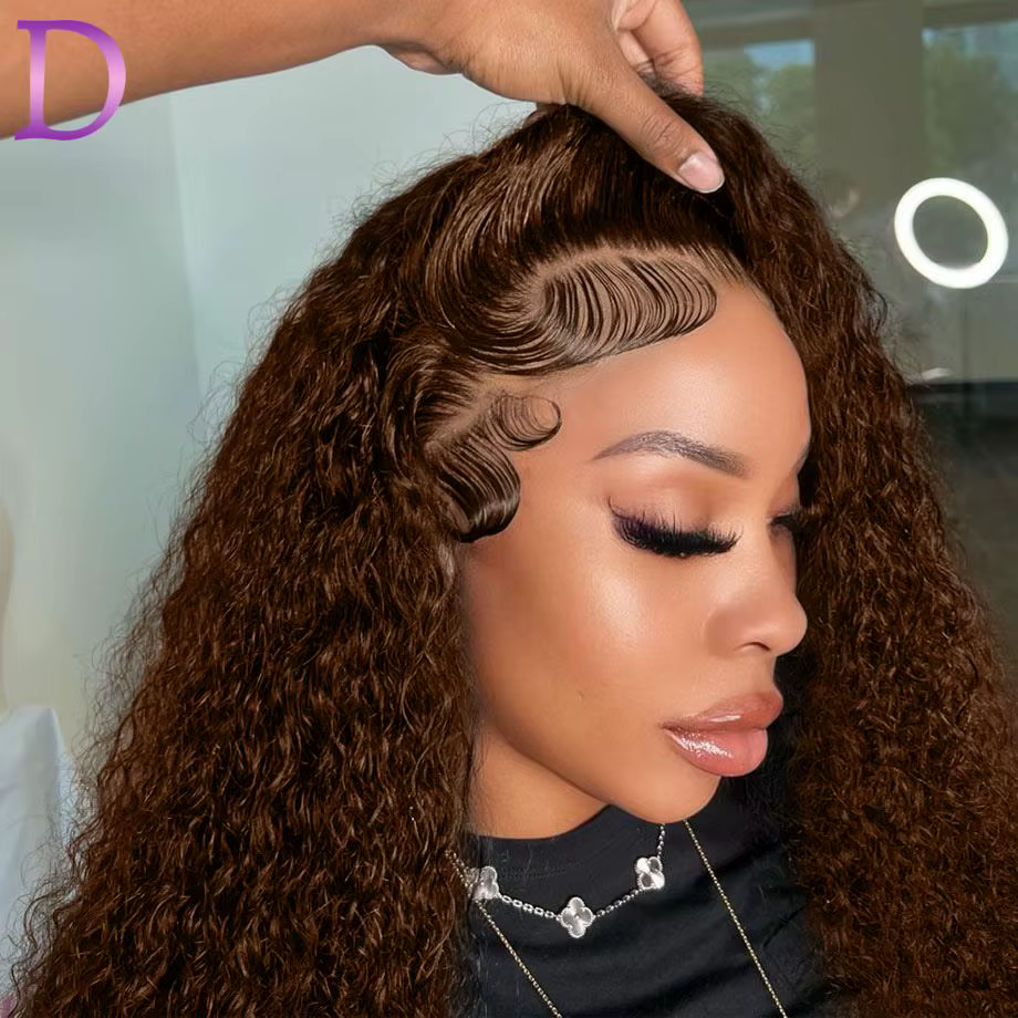 Dialola Perruques Cheveux Humains Brunes Couleur Chocolat Marron Caramel Boucles Dentelle HD 13x6 Pe