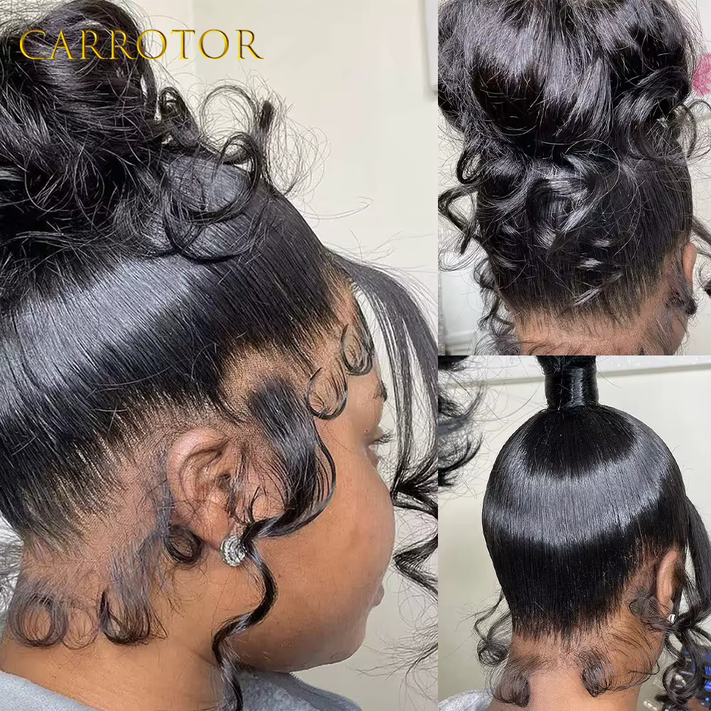 Perruques Full Lace en Cheveux Humains, Couleur Noir Naturel, Ondulées, Transparentes, Sans Colle, P