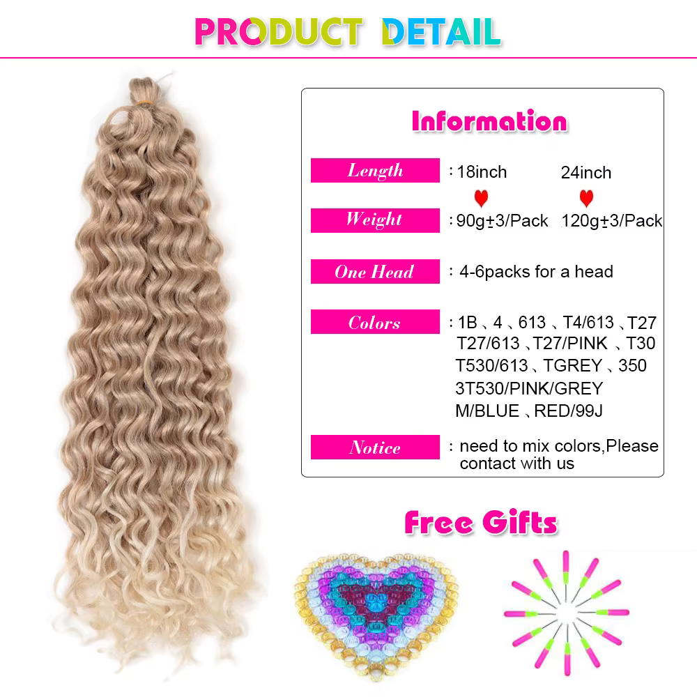 18 "24" océan vague Crochet tresses cheveux cheveux synthétiques Hawaii Afro Curl vague profonde tre
