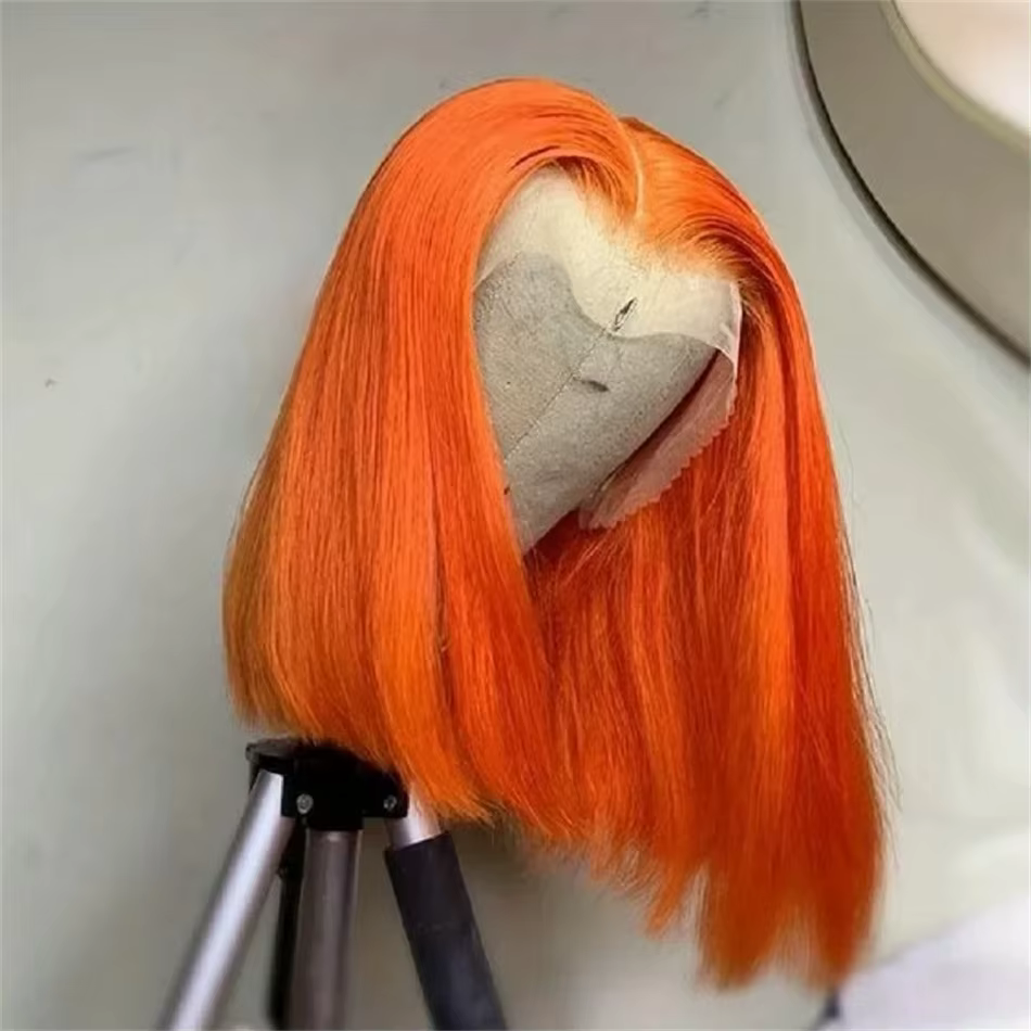 Perruque Bob Courte Sans Colle 613 Orange Gingembre, Perruque Frontale HD en Dentelle, Cheveux Humai