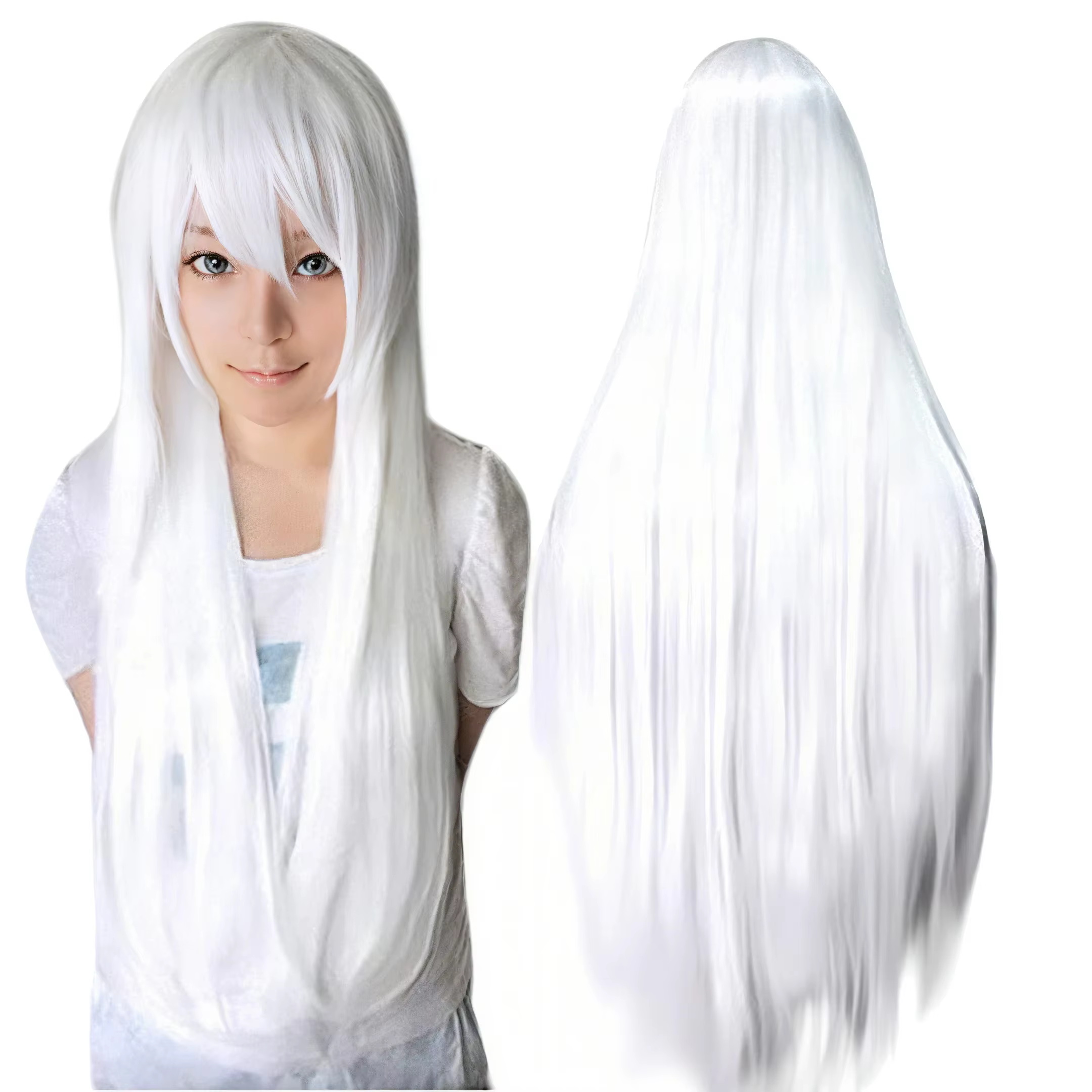 Perruque synthétique longue blanche argentée pour Anime Cosplay Halloween Costume fête perruque blan