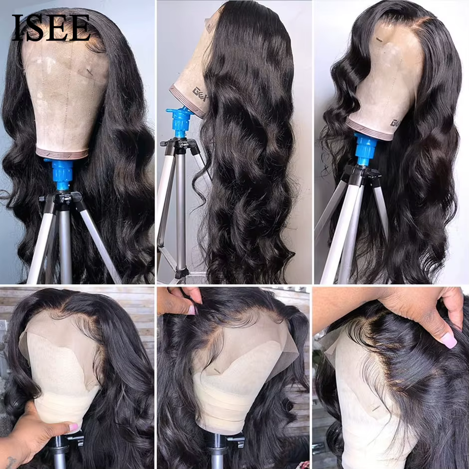 ISEE HAIR brésilien vague de corps 4x4 dentelle fermeture perruques pour les femmes 13x4 dentelle fr