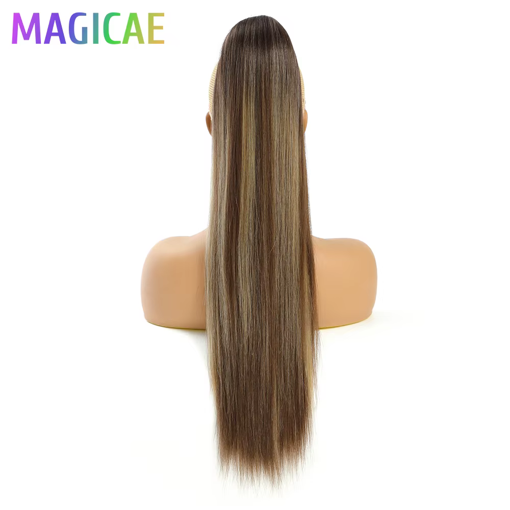 28 pouces queue de cheval droite Blonde 27/613 Extensions de cheveux avec Clips Ombre brun cordon co