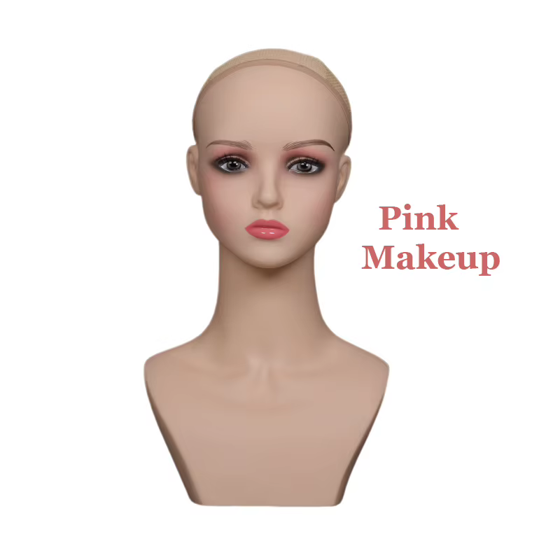 Tête de Mannequin avec Maquillage pour Perruques, Présentoir de Bijoux, Glam de Maquillage Rose, Têt
