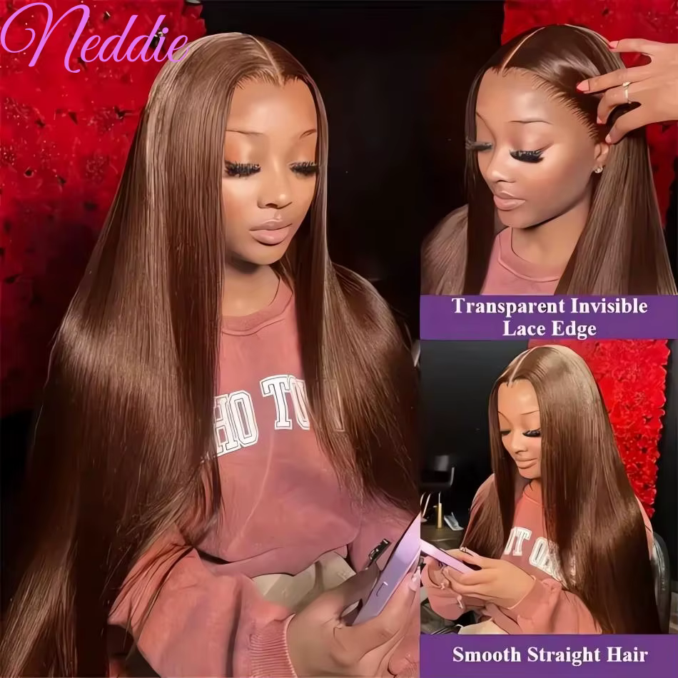 Perruques Lace Front 13X6 Marron Chocolat, Cheveux Humains Lisses Comme des Baguettes 13X4, Perruque