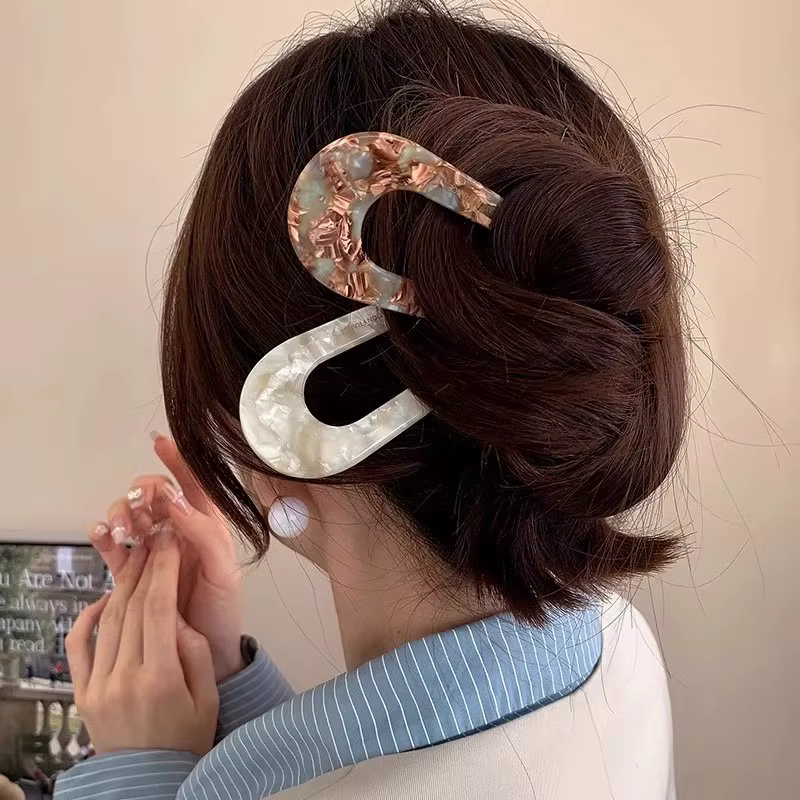 Épingle à cheveux en forme de U pour femmes, fourchette à cheveux imprimée en marbre, pince à cheveu