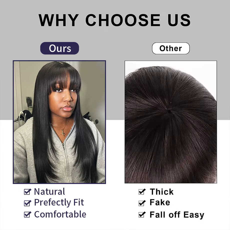 Perruques Frange Cheveux Humains Longue De 34 Pouces Perruques Cheveux Humains Lisses Avec Franges 3