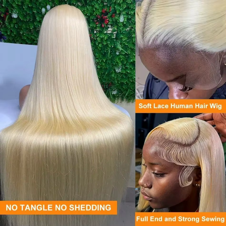 Perruque de cheveux humains lisses, 38 pouces, 613, avec Baby Hair, dentelle Hd 13x4, blond 613, nœu