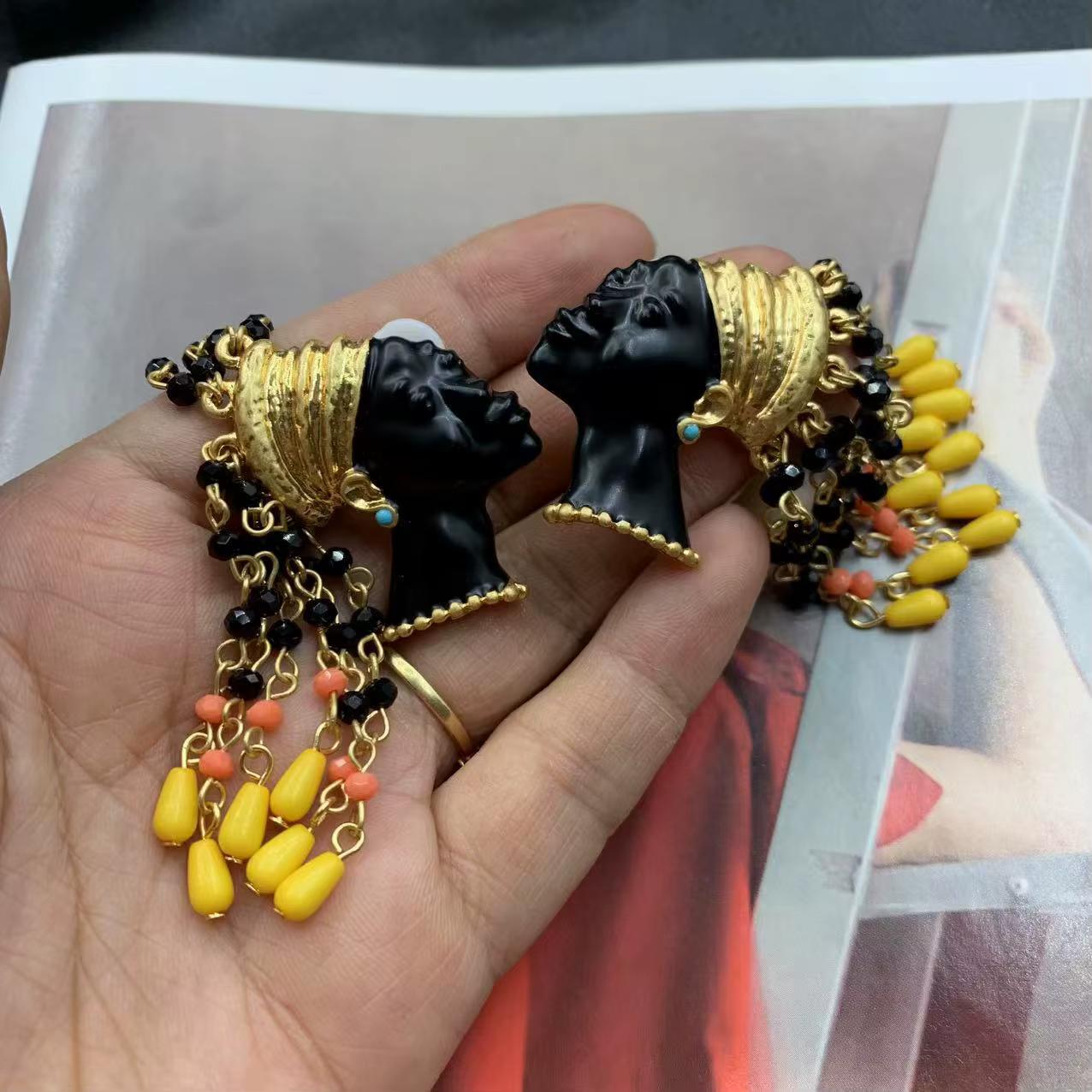 Boucles d'oreilles à pampilles exagérées Vintage, Clips d'oreille personnalisés bohème en émail arti