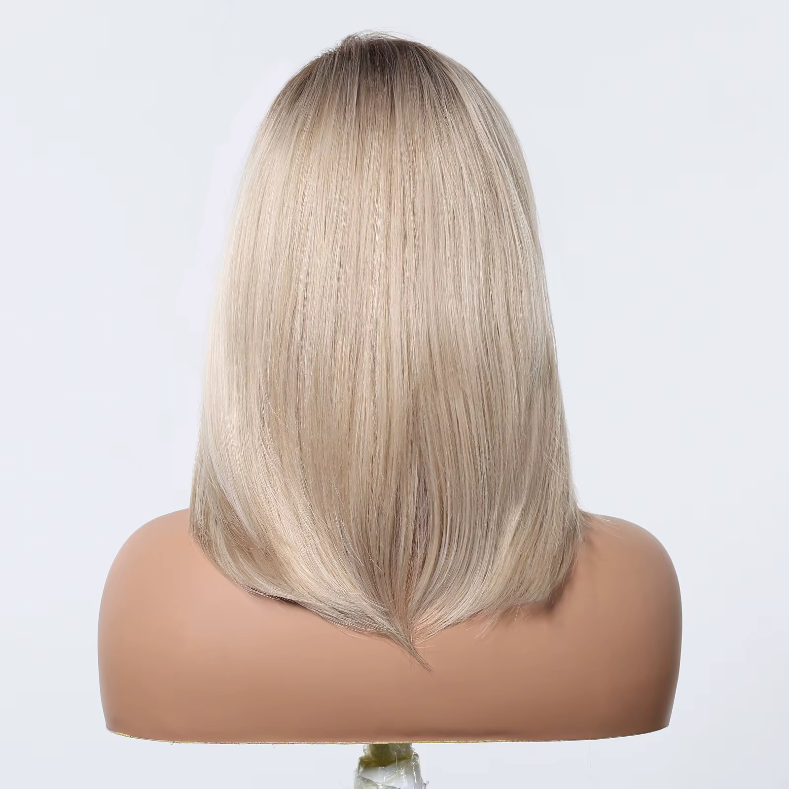 Perruques synthétiques lisses mixtes blondes platine, perruque mi-longue à racine foncée avec frange