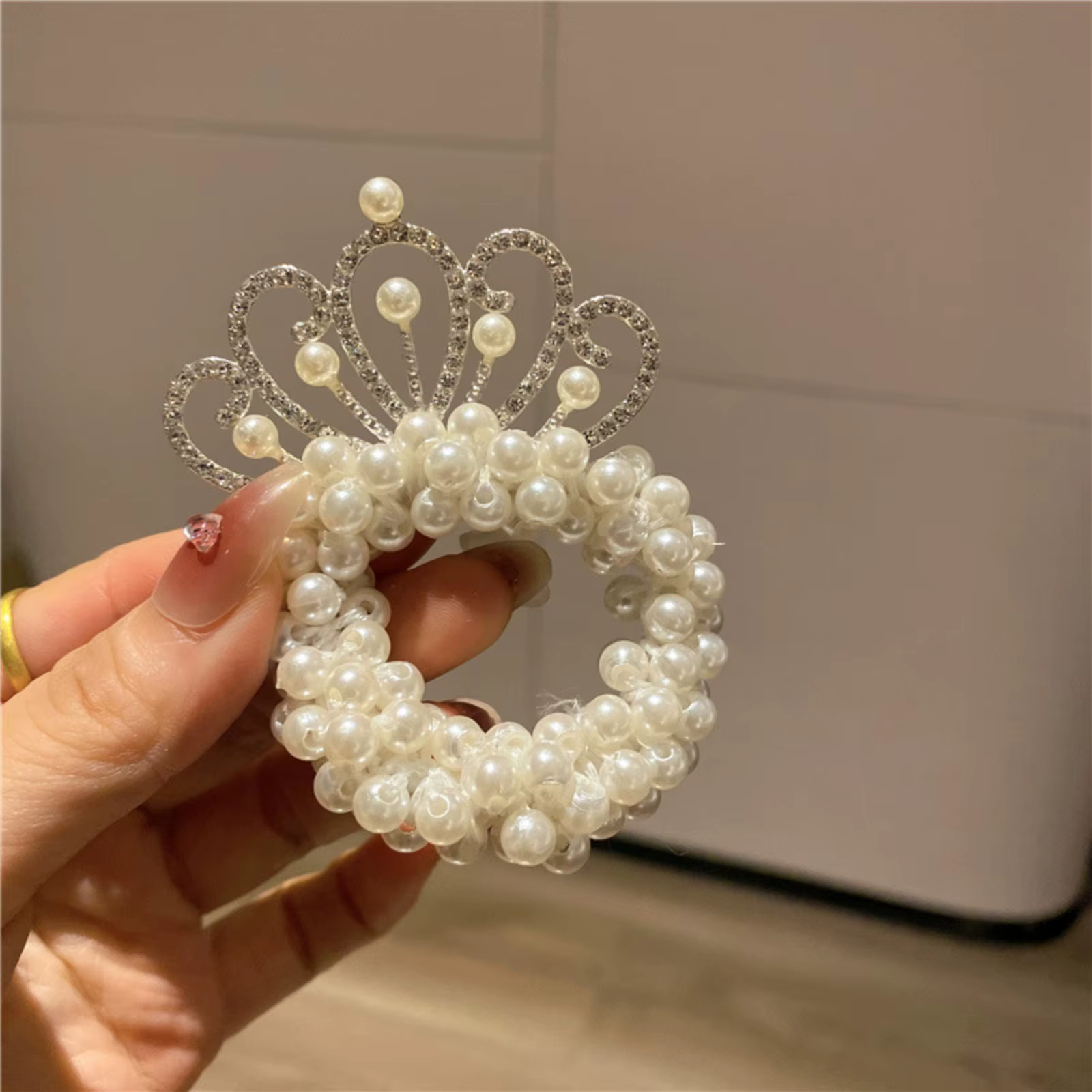 2PC Accessoires de coiffure pour enfants : Bandeaux élastiques en caoutchouc avec couronne de perles