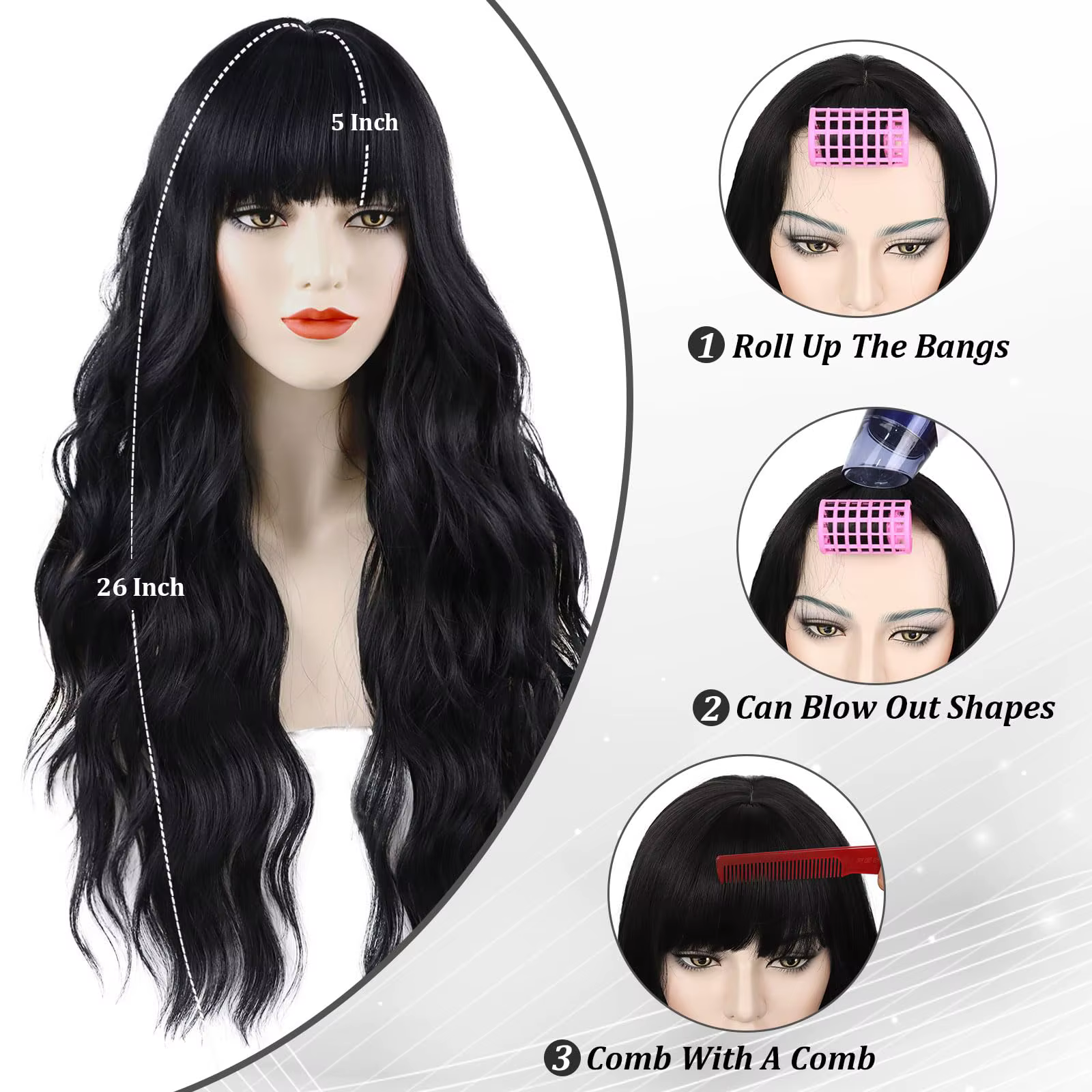 Nouvelle perruque bouclée synthétique noire pour fête, cosplay d'Halloween, usage quotidien, ensembl