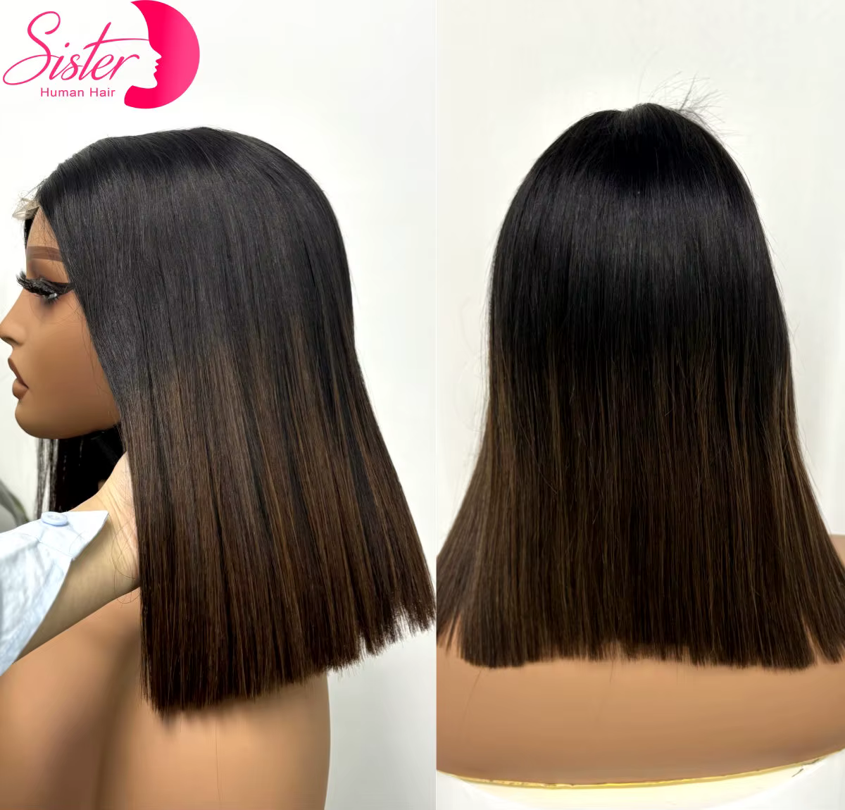 300% 2x6 HD dentelle 1BT4 chocolat brun os droit Bob perruques 16A Double dessiné cru vietnamien vie