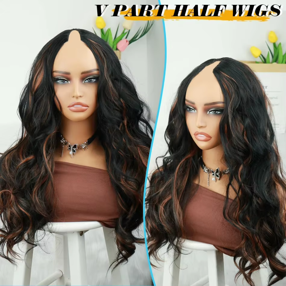 Perruque V-Part Body Wave améliorée avec cordon de serrage réglable, densité 220, forme en V, demi-p