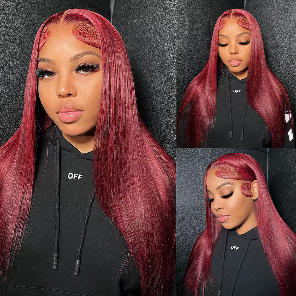 CLAARANCE-Perruque Lace Front Wig naturelle, cheveux humains, blond miel 27 #, rouge bordeaux 99J, 1