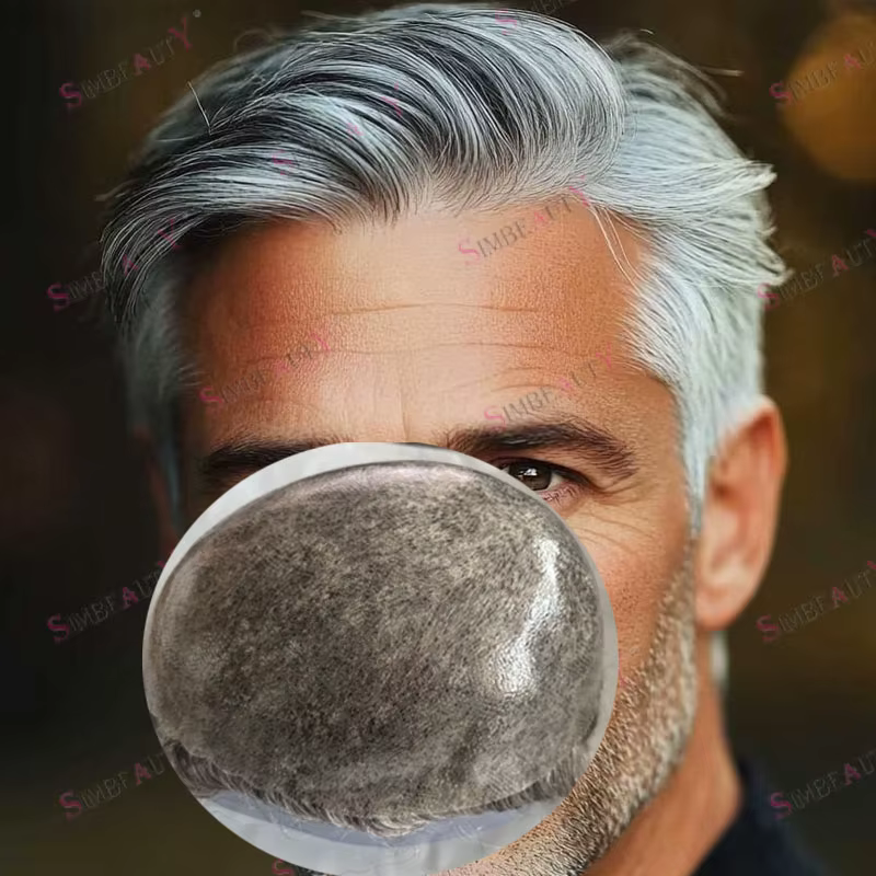 Prothèse capillaire naturelle en cheveux humains gris 1B80 pour homme, perruque de remplacement, pos