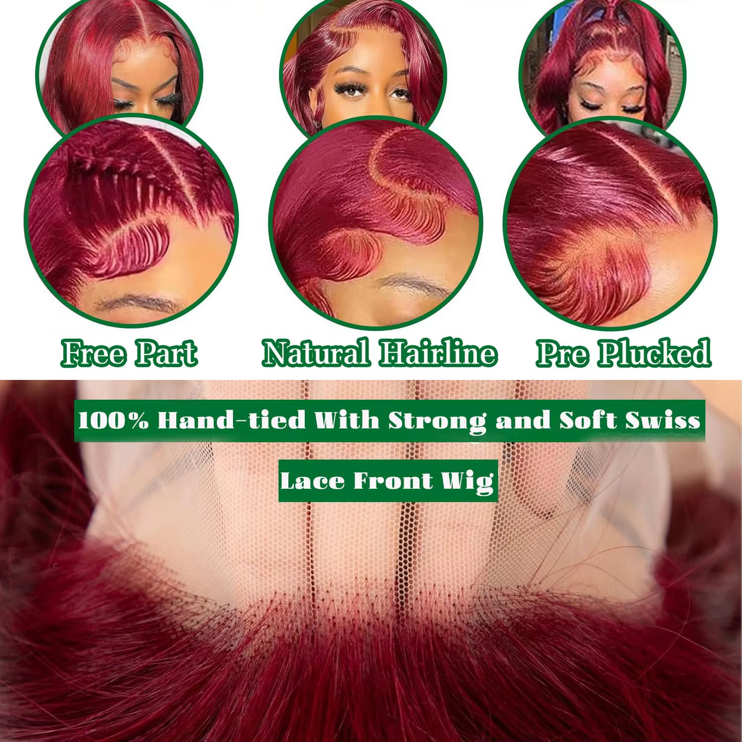 Perruques frontales en dentelle HD 13x6, couleur bordeaux 99J, densité 220, cheveux humains brésilie