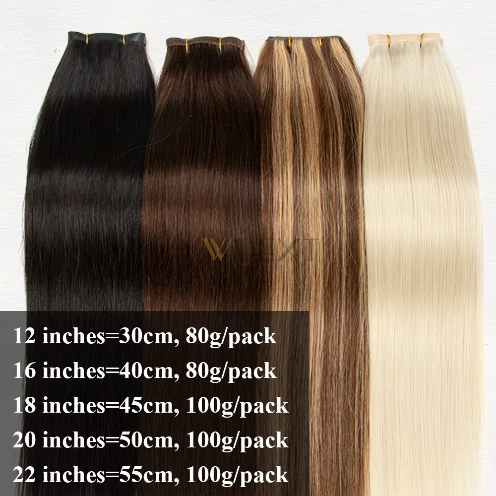Faisceaux de cheveux de trame de peau en PU injectés, ruban long invisible, vrais cheveux naturels, 