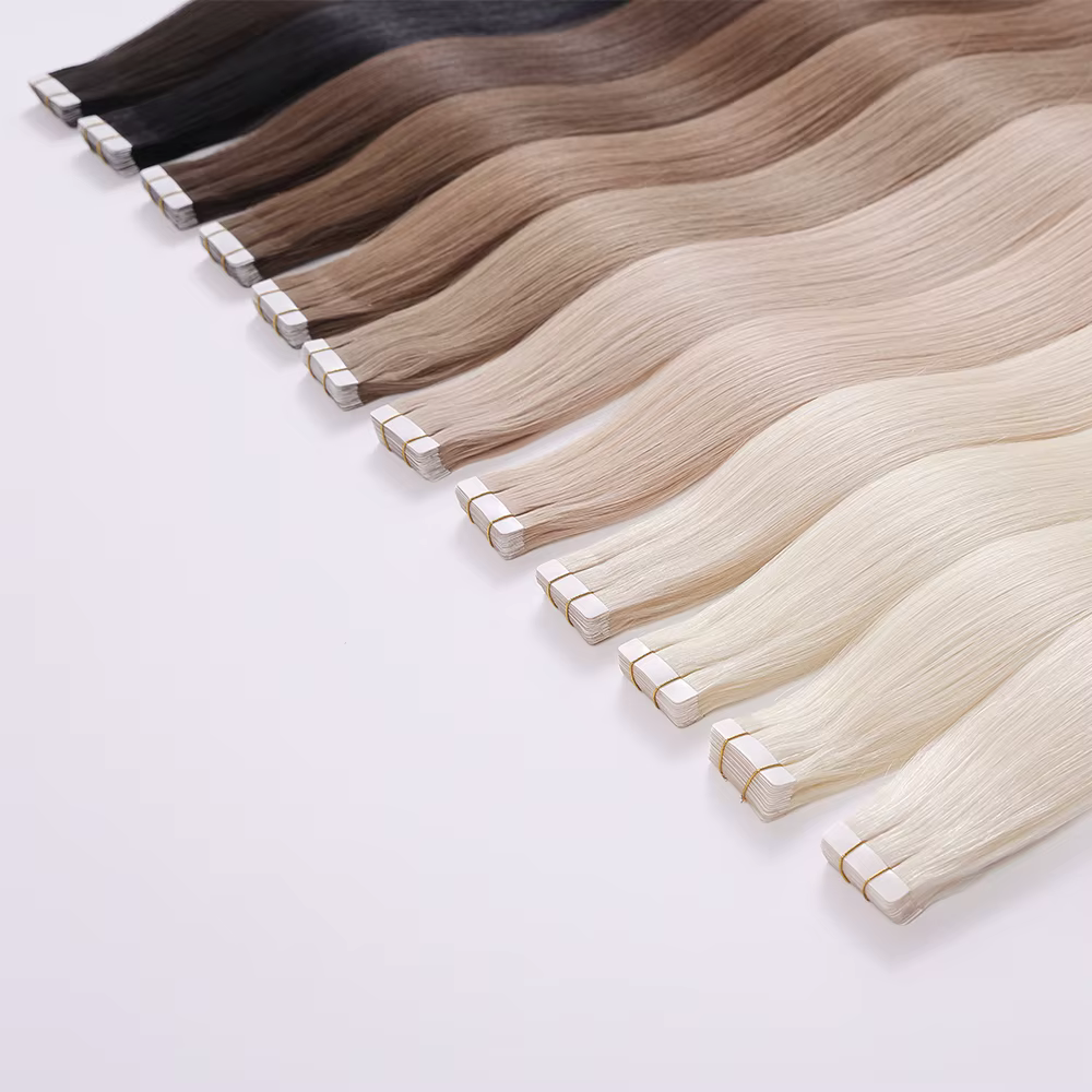 Extensions de cheveux humains vierges russes de haute qualité, en gros, avec bandes adhésives, 40 pi