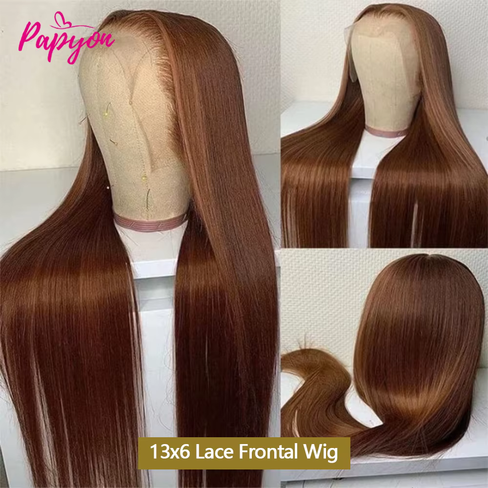#4 Chocolate Brown Perruques Cheveux Humains Lisse 28 30 Pouces 13x6 HD Perruque Lace Frontal Transp