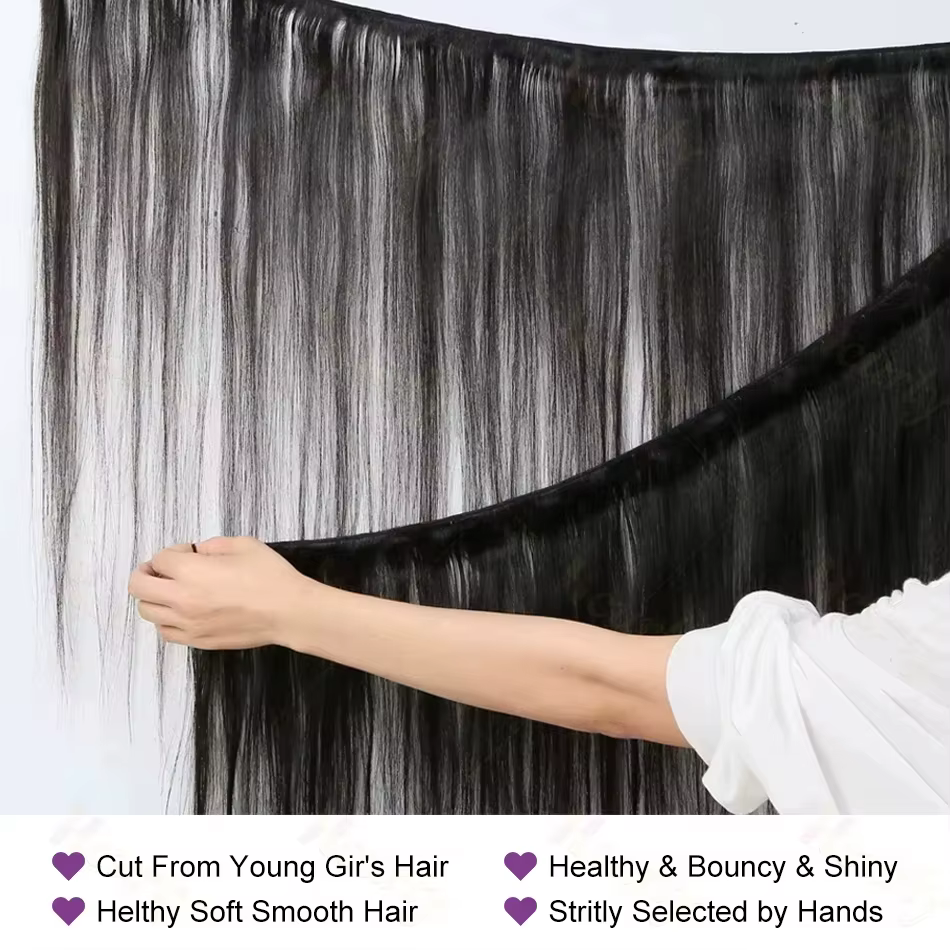 Extensions de Cheveux Humains Bruts Vierges Non Traités Lisses 12A – Lots de 2/3/4 Pièces de Cheveux