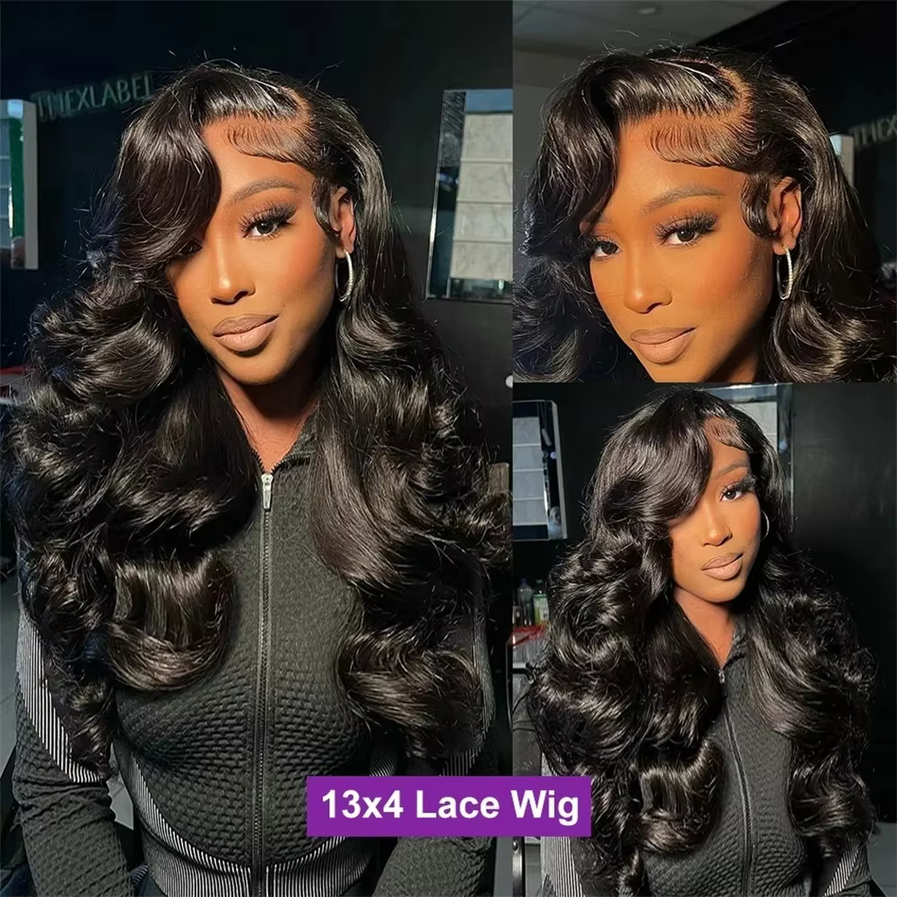 Perruque Lace Frontal Wig brésilienne naturelle, cheveux humains, Body Wave, 32 pouces, 13x4, 13x6,
