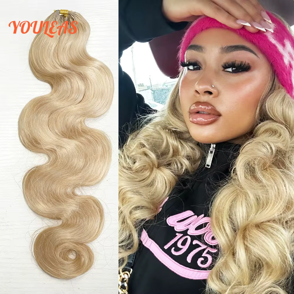 Extensions de cheveux humains Body Wave 613 couleur blond miel, tresses au crochet sans nœuds pré-sé