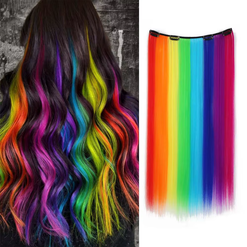 Extensions synthétiques de cheveux colorés de 22 pouces, pinces à cheveux résistantes à la chaleur p