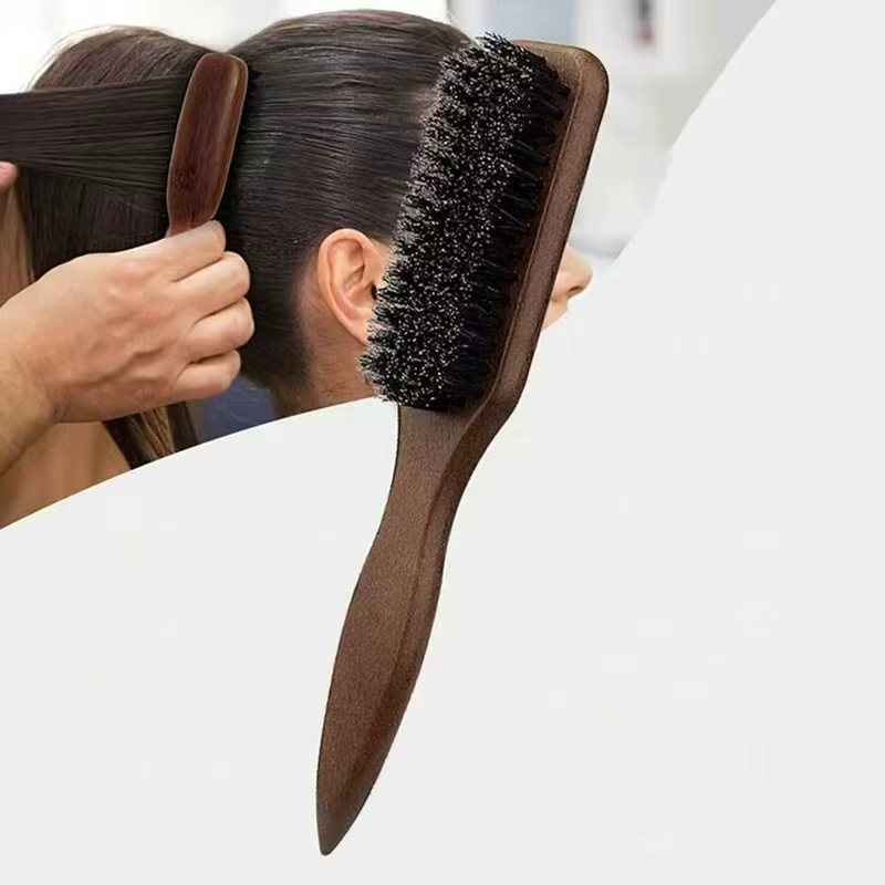 Brosse à cheveux en poils de sanglier (unisexe) - Brosse à poils de coiffeur professionnelle sans pa