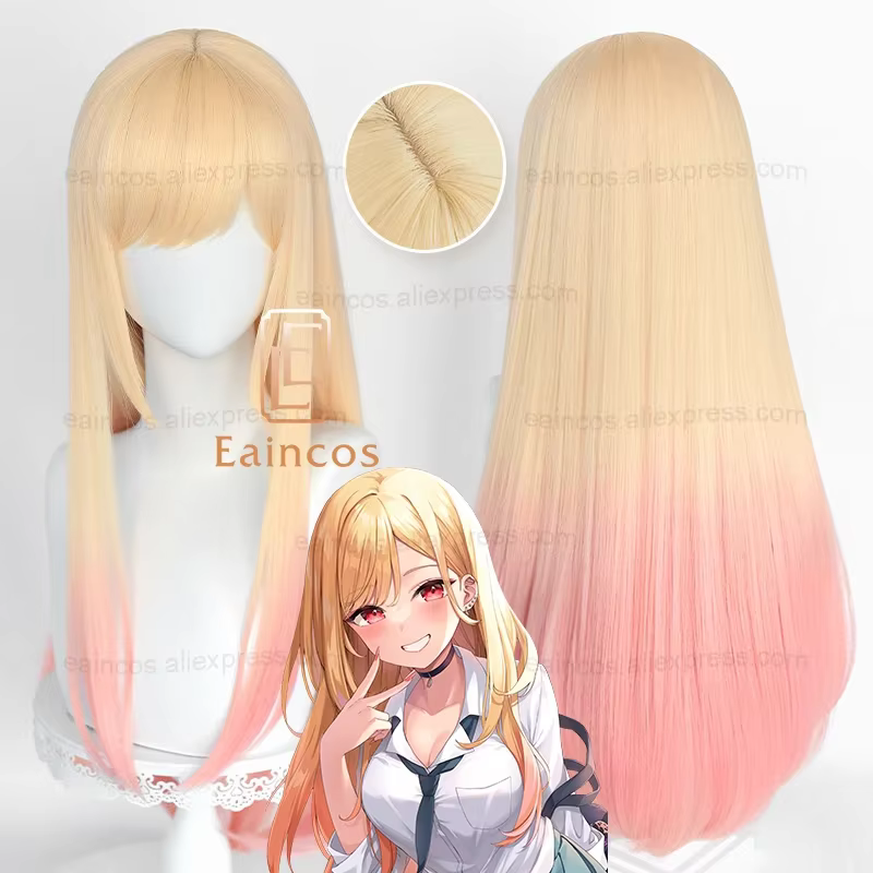 Perruques de Cosplay Anime Marin Kitagawa, cheveux synthétiques longs et lisses de 80cm, dégradé tei