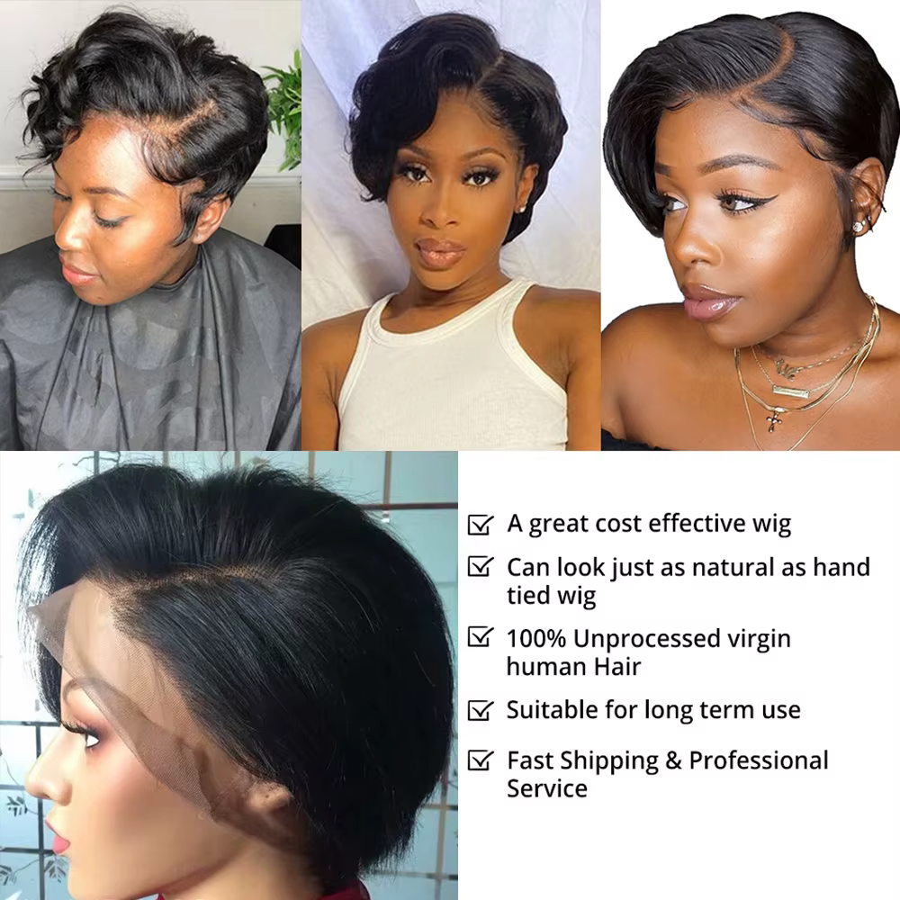 Perruque BOB Courte  Perruque Raw Hair Sans Colle Perruque NaturePerruques Bob courtes os droit 13x4