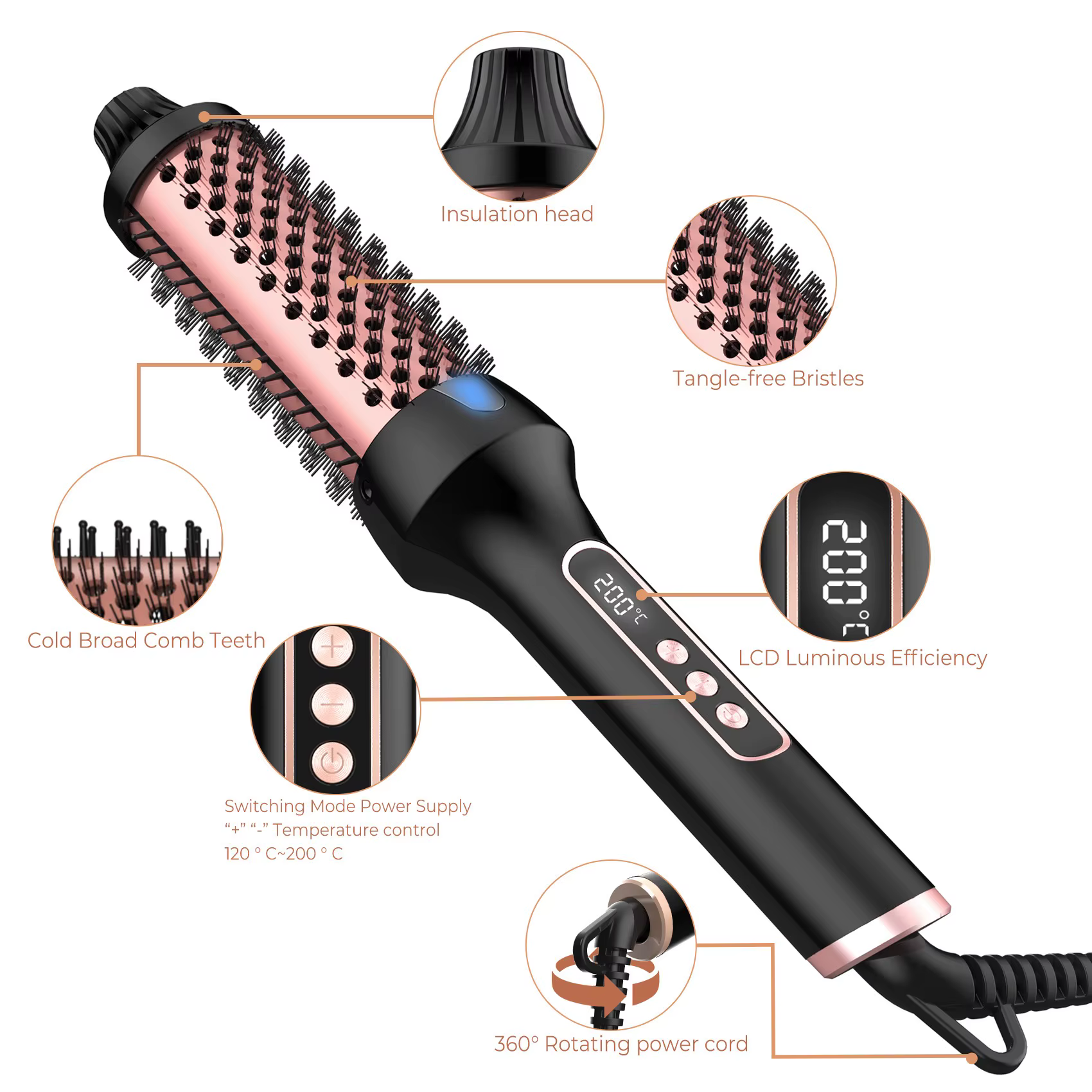 Brosse thermique ionique 3 en 1, brosse ronde chauffante, bigoudi/dissurateur ionique avec fer à fri