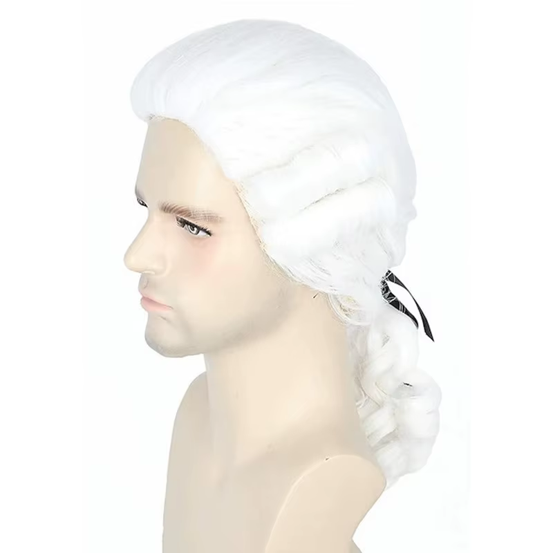 Perruque Synthétique Longue et Bouclée pour Cosplay Baroque, Gris, Blanc, Noir, Deluxe, Historique,