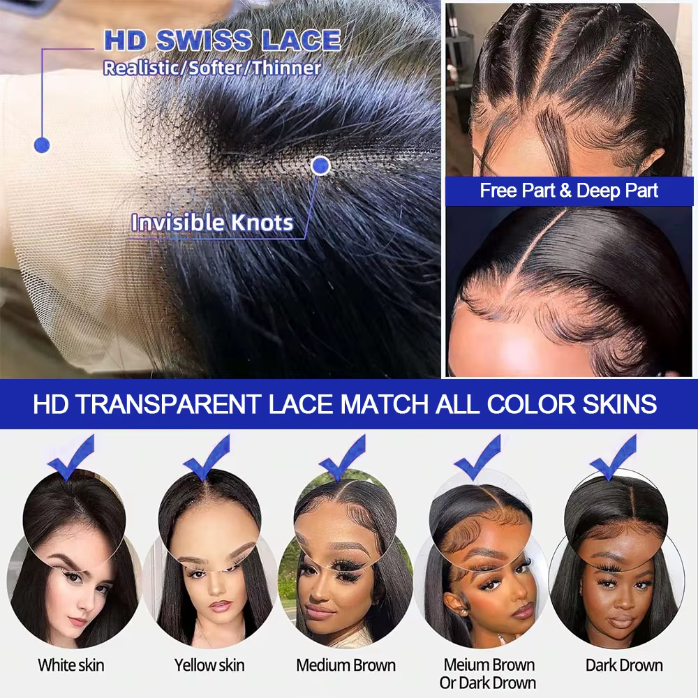 Perruque frontale tressée vietnamienne lisse et droite, pré-épilée, 100 % cheveux humains, sans coll