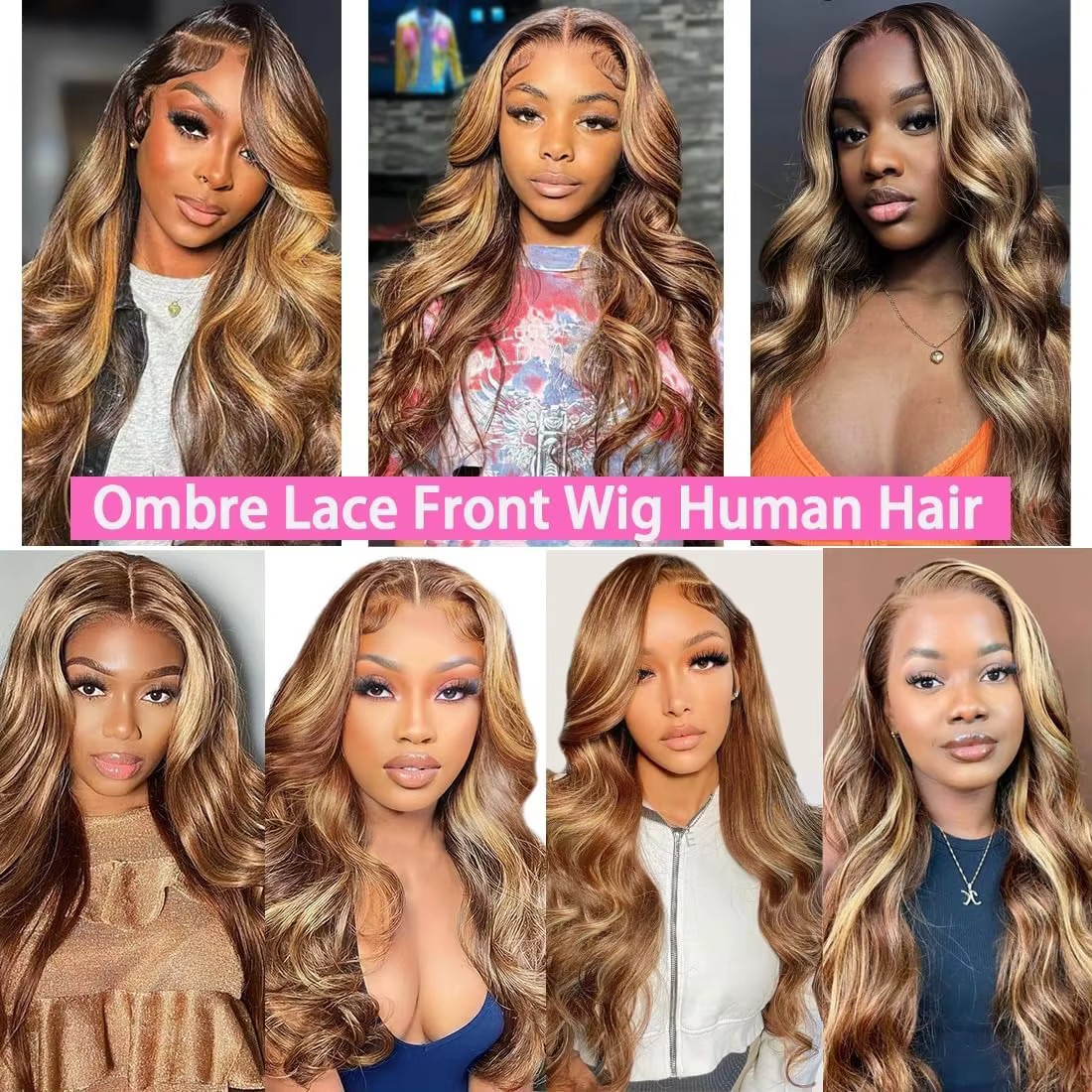 Perruque en cheveux humains blond miel avec mèches, ondulée, avec dentelle frontale, en promotion, s