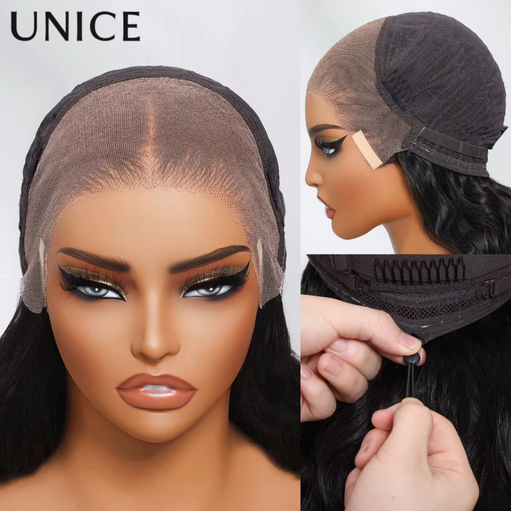 UNice 7x5 Bye-Bye Slip & 13x4 pré-tout perruque de cheveux humains bouclés avec extrémités de bobine